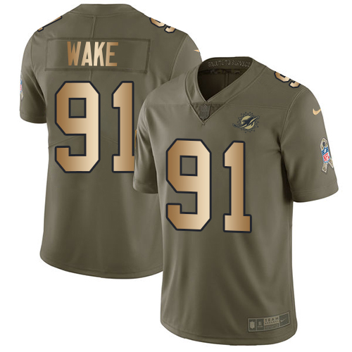 Nike Miami Dolphins #91 Cameron Wake Olive Gold Youth Stitched NFL Limited 2017 Salute to Service Jersey